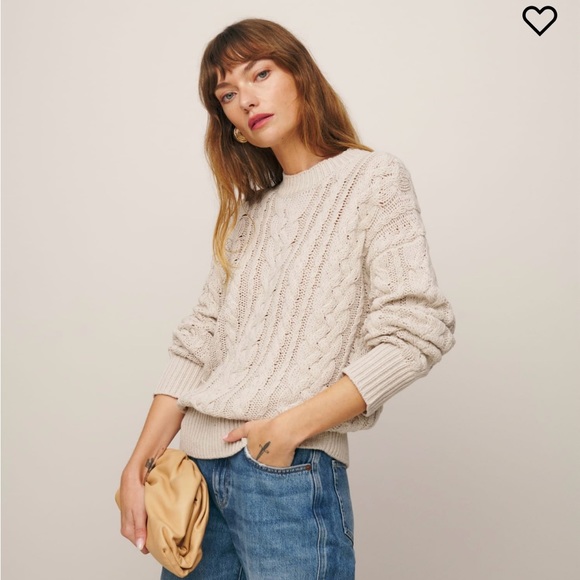 Reformation Sam Cotton Cashmere Oversized Crew Sweater in Gossamer Cable, size M - Picture 4 of 9